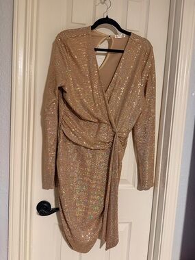 Curvy Sense Gold Sequin Wrap Dress – Size 14 – Sparkle Party Dress